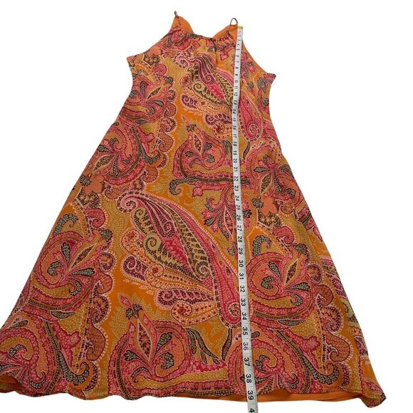 Ann Taylor Vintage Paisley silk chiffon Halter Midi Dress Orange Pink women’s 4 - Picture 11 of 12